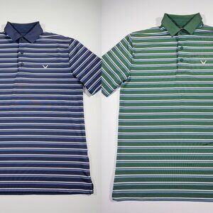 2 Pack - Callaway Men's Opti-Dri Striped Golf Polo Shirt Blue Green - Size Small